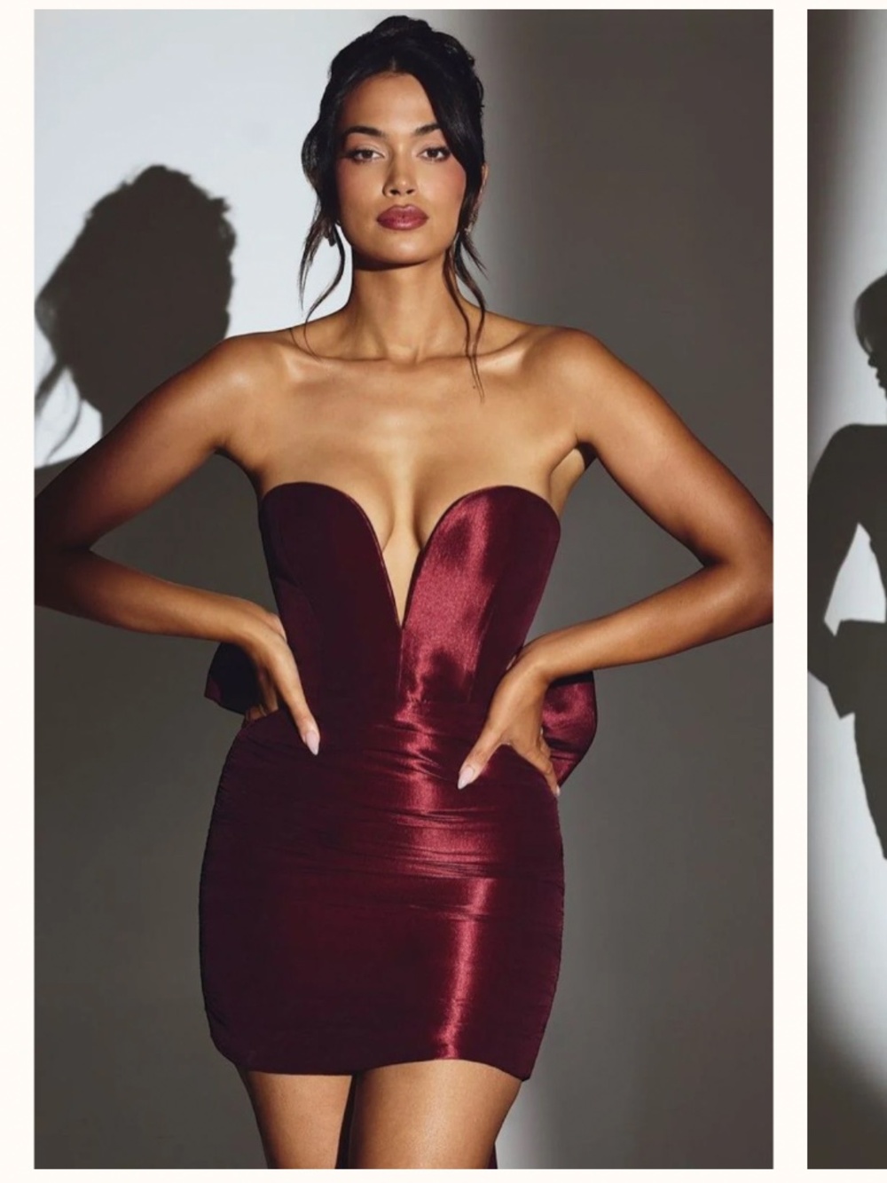 Oh Polly Viviana Woven Taffeta Strapless Mini Dress in Wine